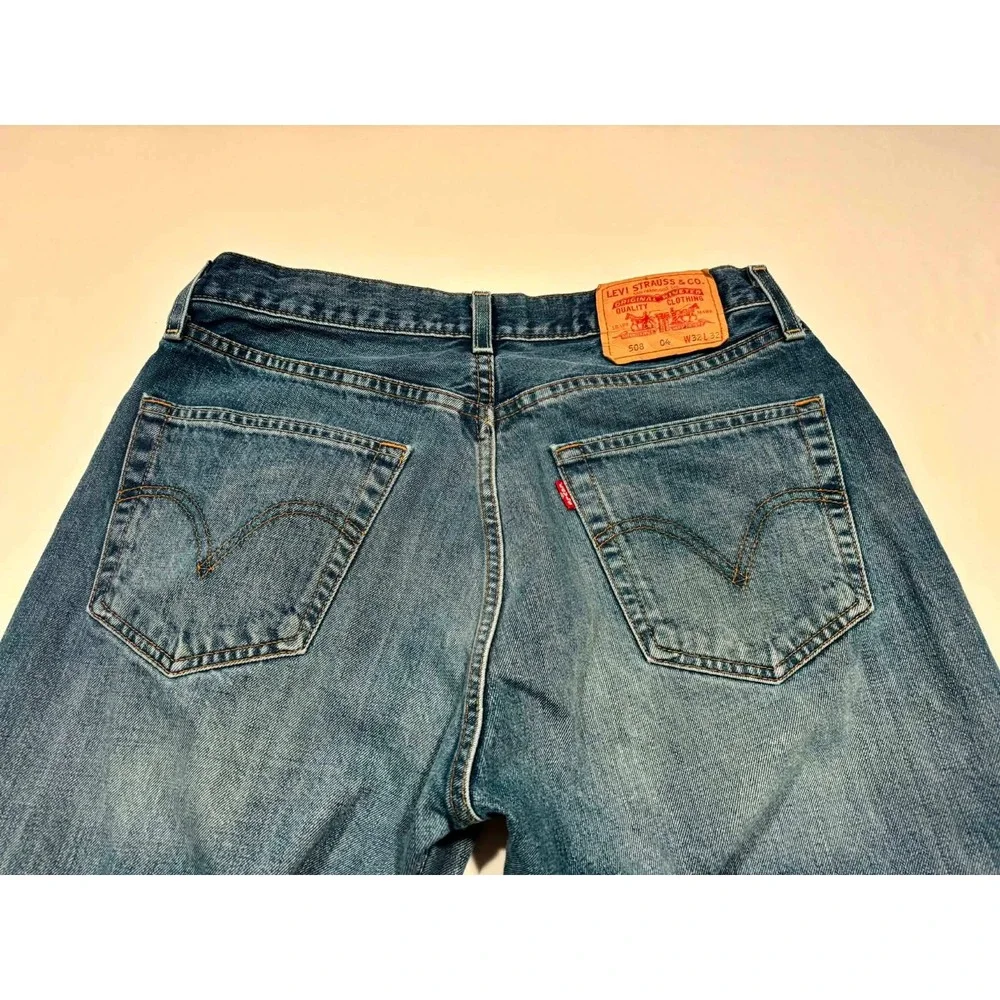 Levis‎ 508 Regular Taper Jeans Mens 32x32 Medium Wash Distressed Blue Denim